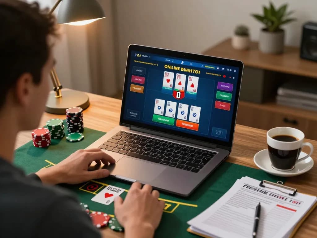 Player enjoying mb66 blackjack online, surrounded by strategy notes and coffee