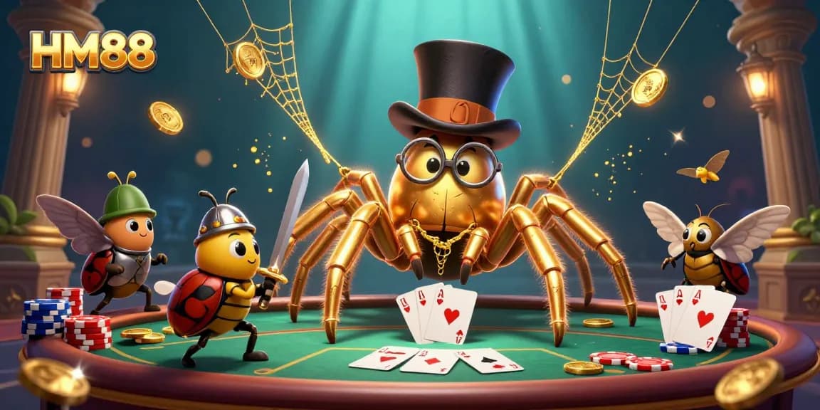 Experience thrilling poker action with HM88, featuring a dynamic 3D scene of characters in a casino atmosphere.
