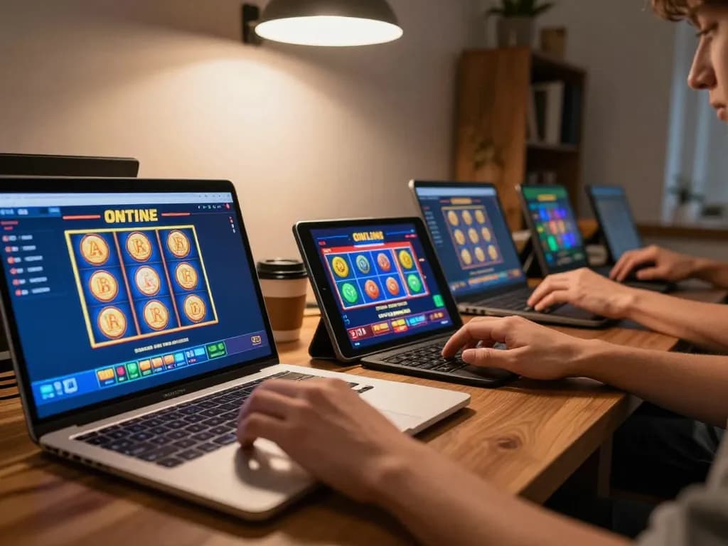 Engaged player enjoys Slot Online gaming on multiple devices in a cozy home setting.