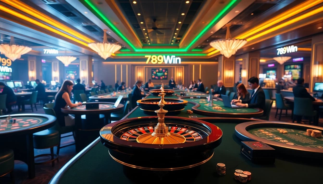 Engage in thrilling games at 789Win casino with luxurious tables and vibrant atmosphere.