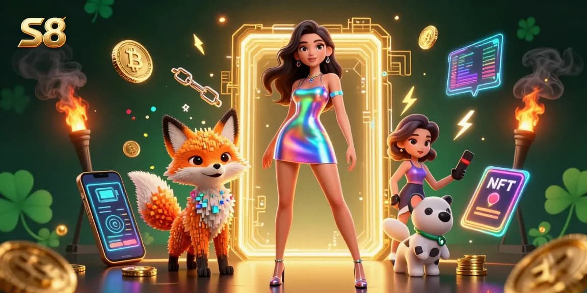 Experience exciting gaming action at S8 casino, with vibrant visuals and dynamic crypto elements.