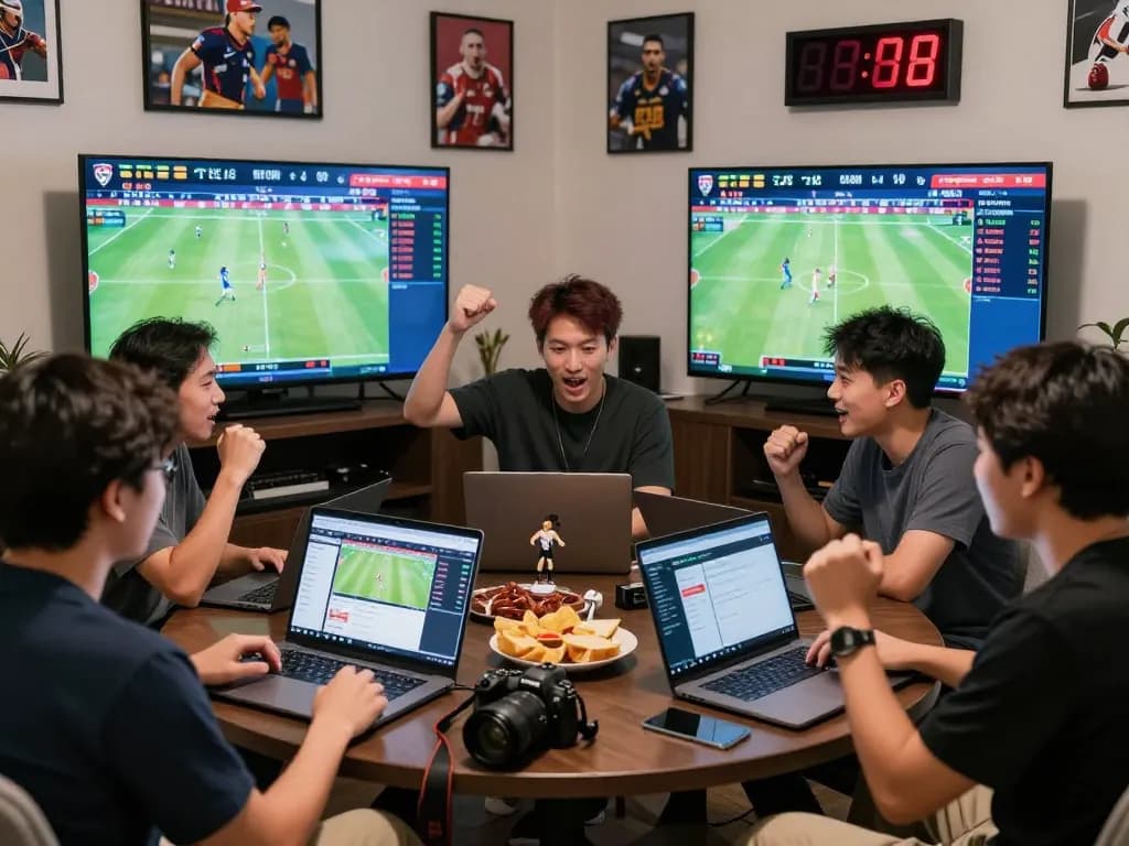 Engaged group enjoying kèo nhà cái betting experience with real-time odds and sports action.