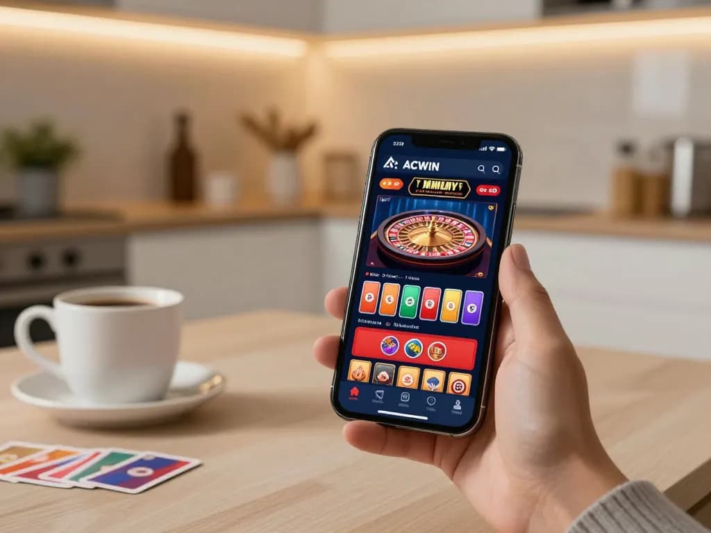 Permainan yang menarik di aplikasi kasino tenku-ichiba menunjukkan roda roulette yang berputar dan permainan kartu.