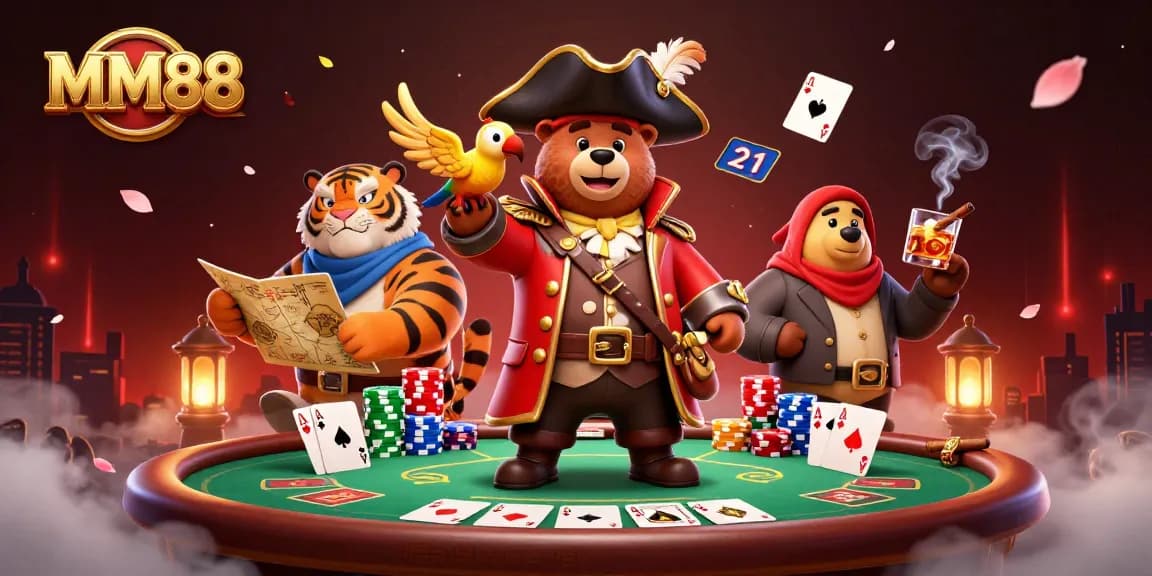 Experience thrilling poker action with MM88 featuring a pirate captain and his crew.