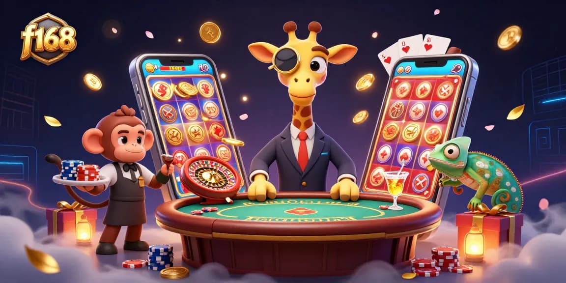 Experience the excitement of f168 with a high-roller giraffe and casino-themed elements in vibrant 3D.