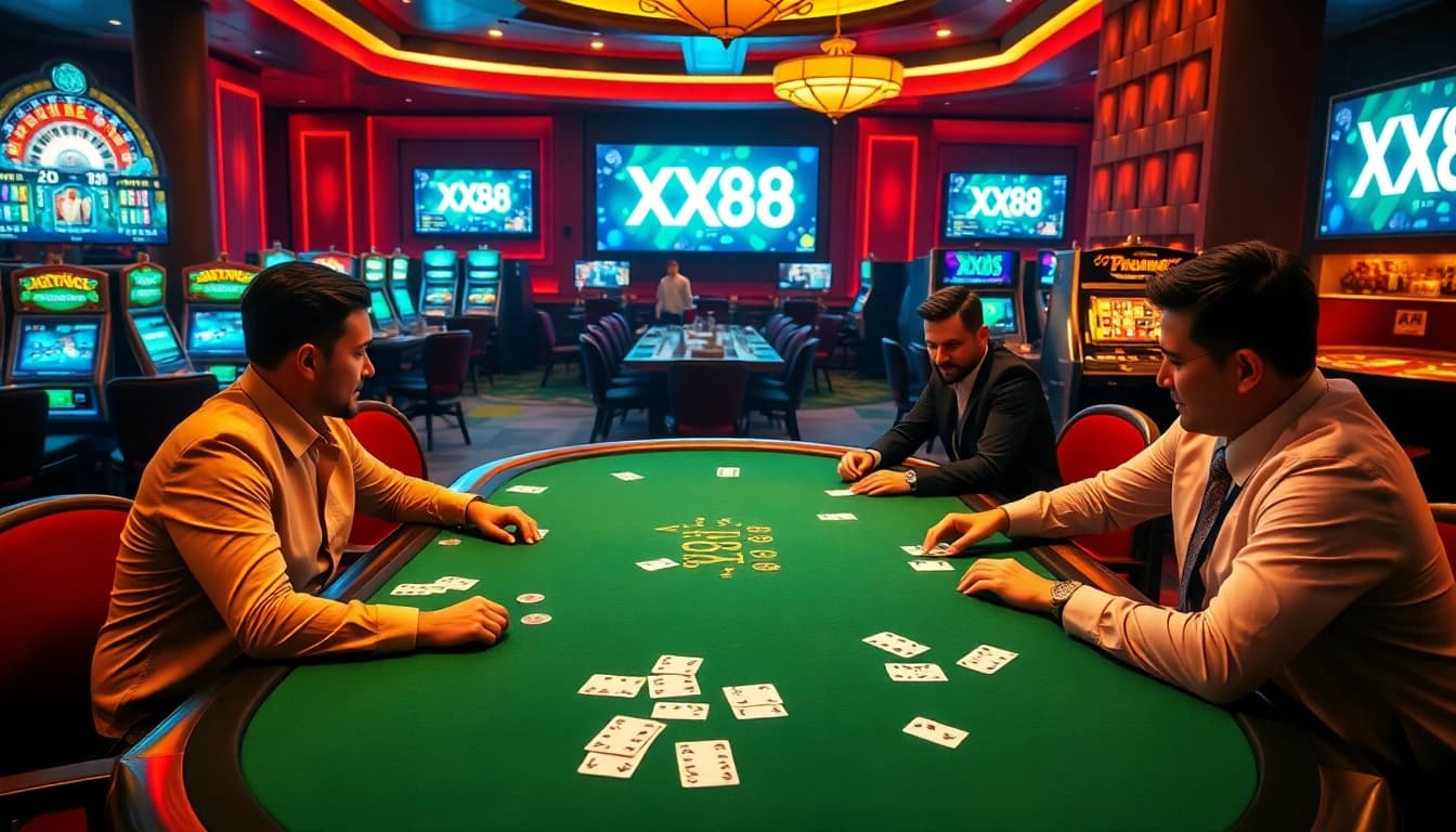 Experience the excitement of gambling at XX88 with vibrant casino scenes and thrilling games.