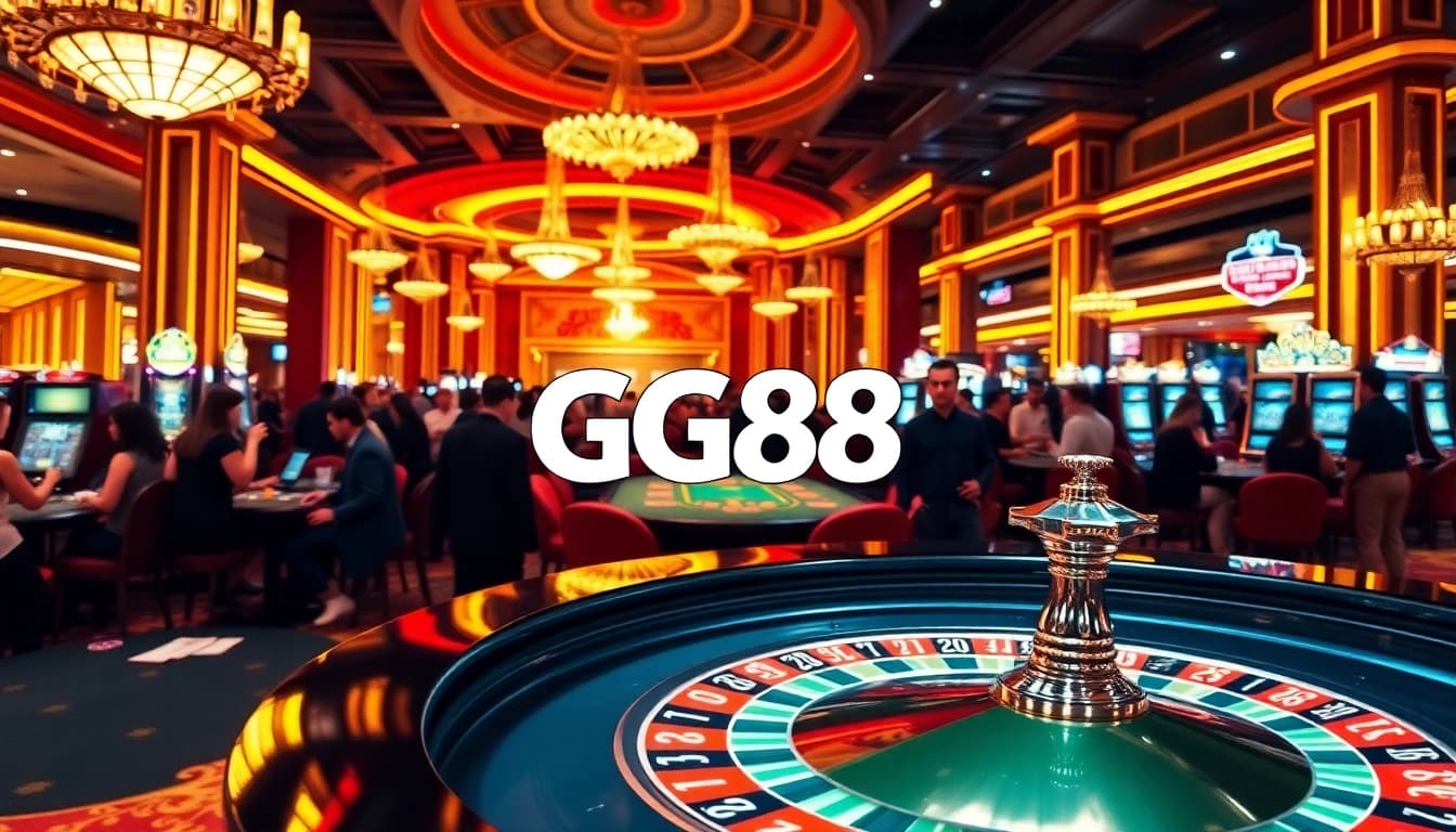 GG88 thrilling casino action with vibrant roulette table and excited players.