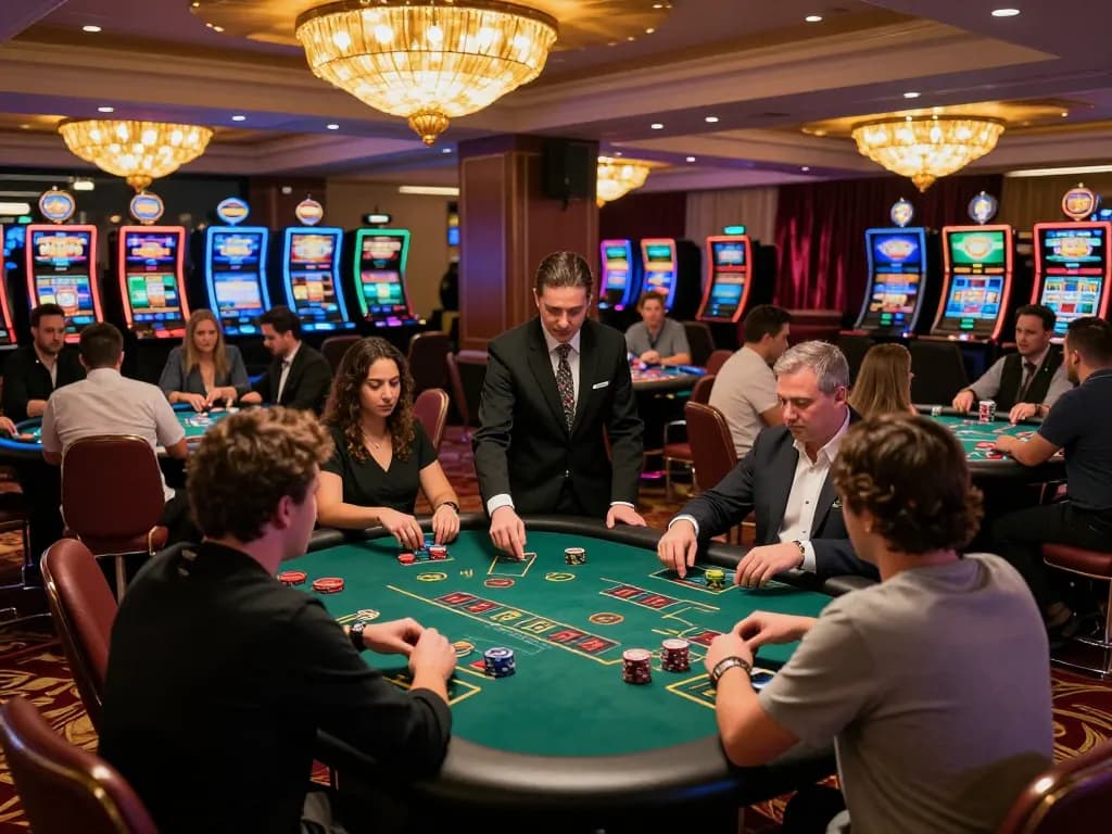 Players engaged in intense blackjack action on casinosscope, showcasing strategic bets and vibrant casino atmosphere.