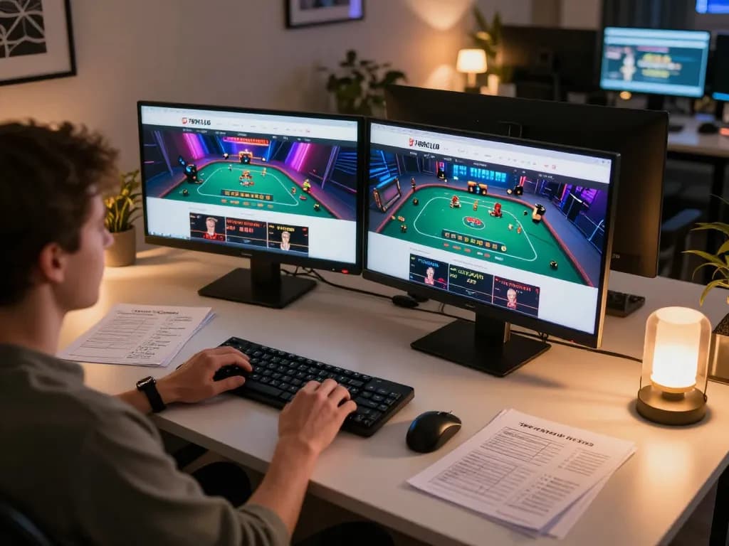 Engaged player strategizing at online 789CLUB poker game interface with notes nearby.