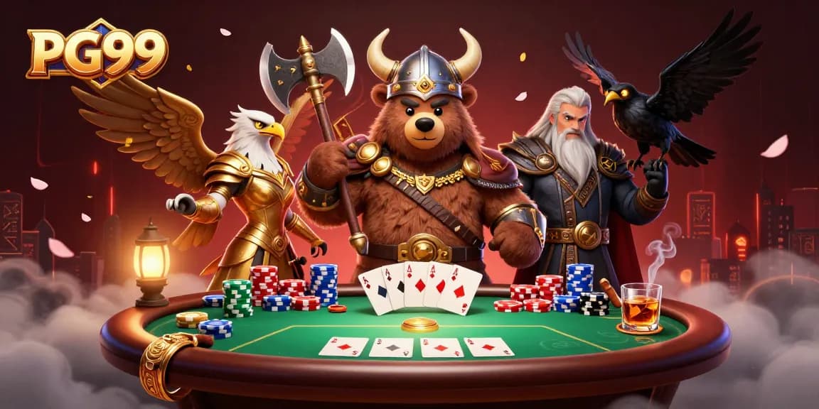 PG99 players enjoying an exciting poker game with vibrant visuals and action-packed atmosphere.