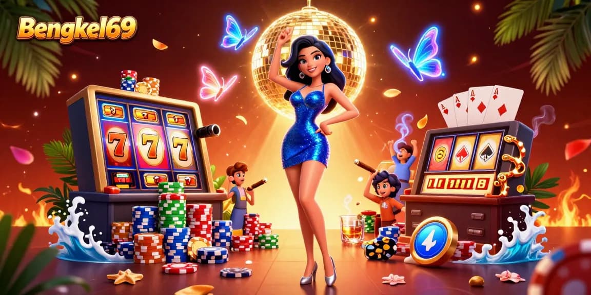 Bengkel69 invites players to win big with colorful slots and dynamic gaming elements in a vibrant atmosphere.