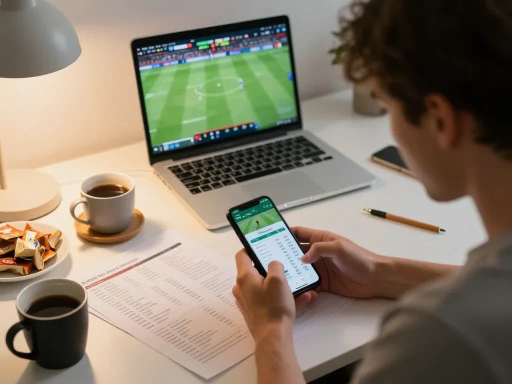 8xbet user actively betting on sports in a modern home setup, showcasing excitement and engagement.