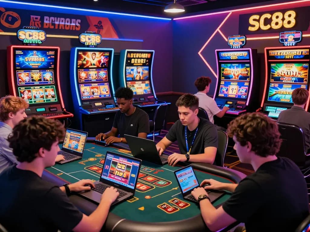 Players enjoying online gaming at SC88, showcasing diverse gaming options and vibrant atmosphere.