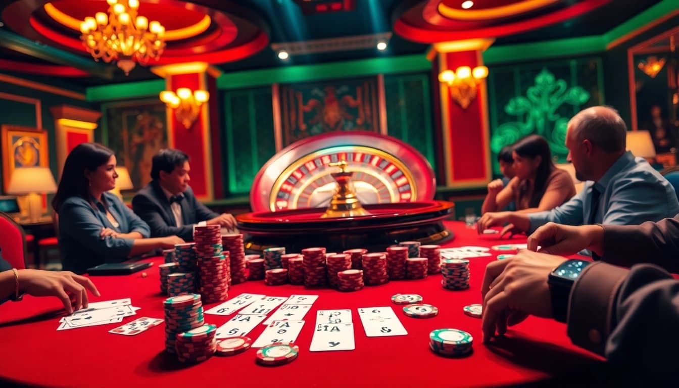 Experience thrilling gambling action at the luxurious casino table showcased on https://vb88.social/ with poker chips and cards.