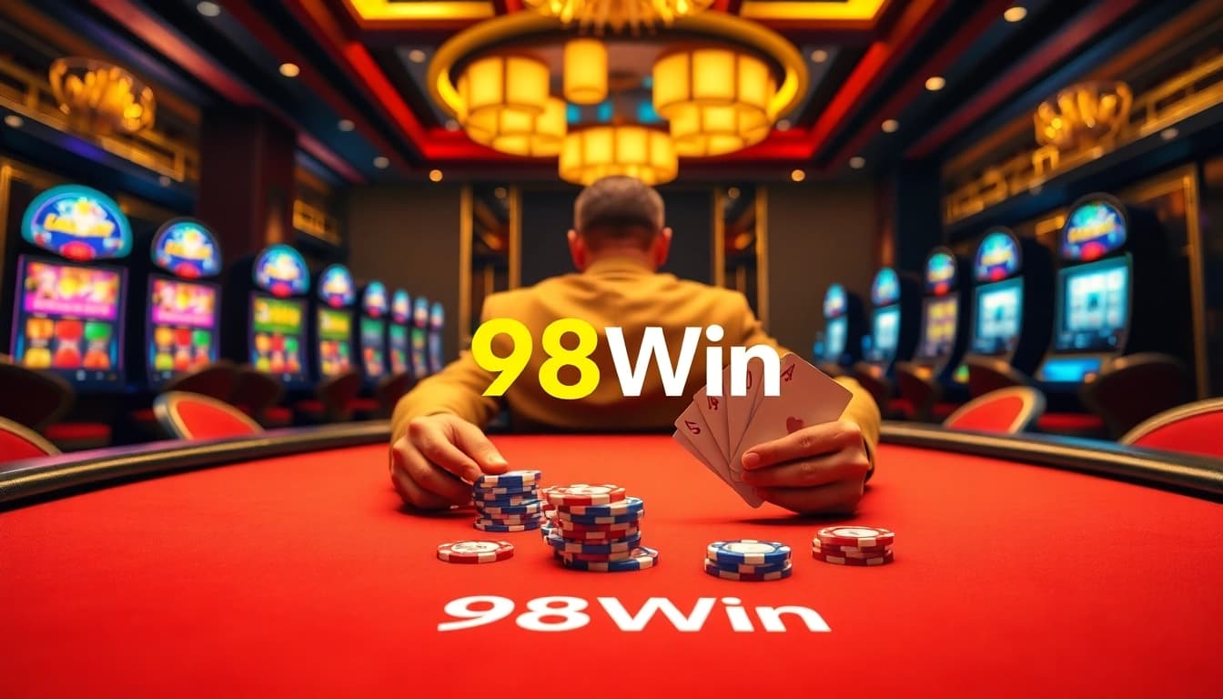 Experience thrilling poker action at 98Win with vibrant casino settings and expert play.