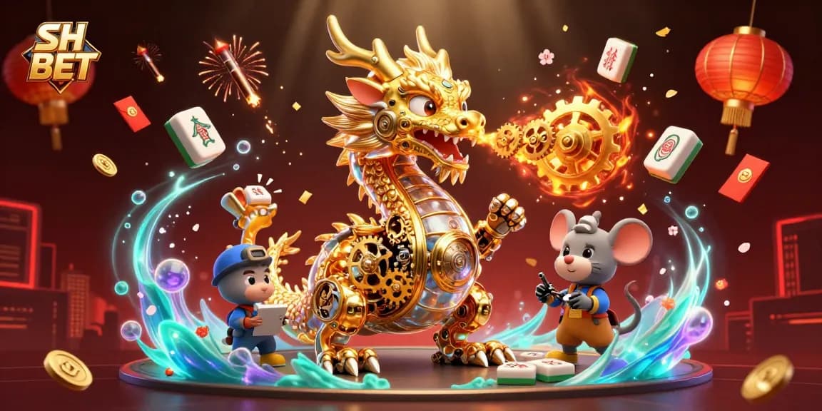 Engage in thrilling gameplay with SH BET at a vibrant casino scene featuring dynamic characters and symbols.