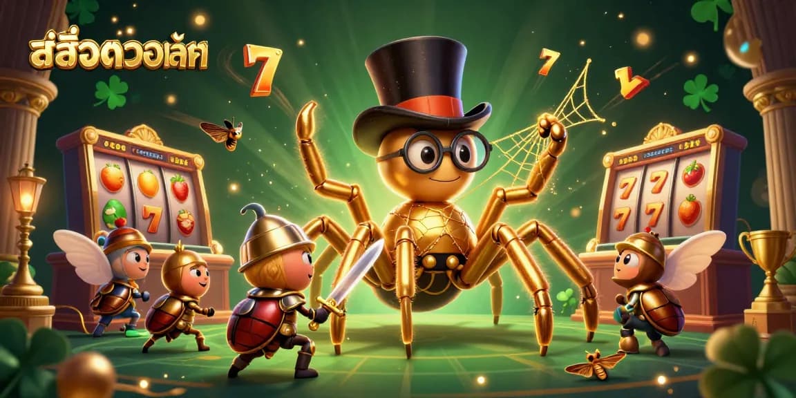 Engage with สล็อตวอเลท through a vibrant illustration featuring dynamic casino elements and animated characters.