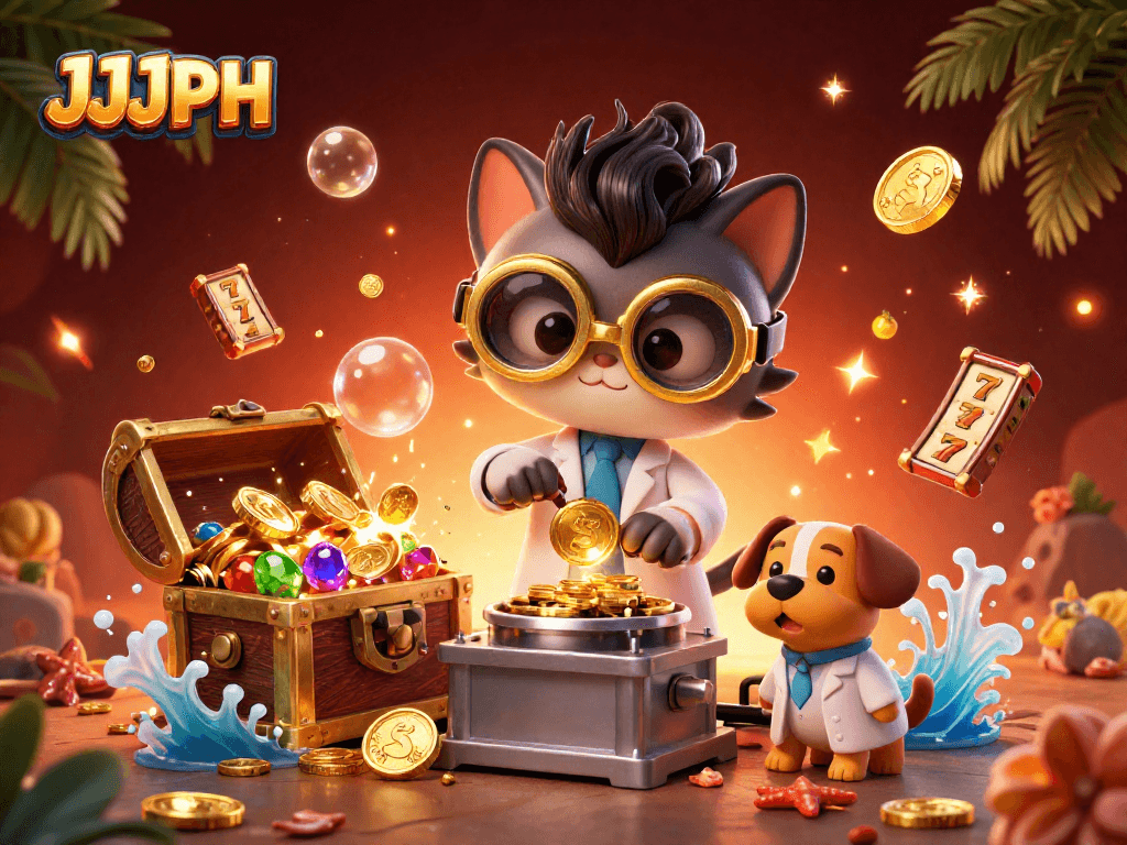 Magkuwento ng JJJPH habang naglalaro sa isang masayang casino na puno ng mga premyo.