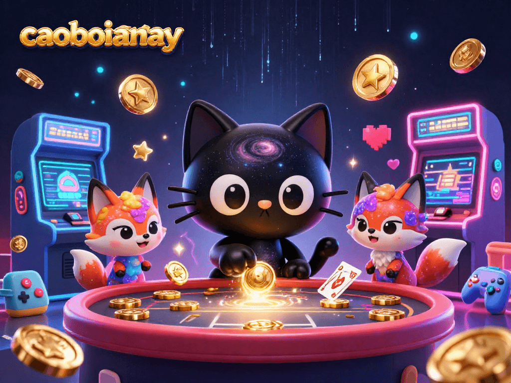 Experience caoboimientay's exciting atmosphere as a black hole cat pulls in casino chips and cards.