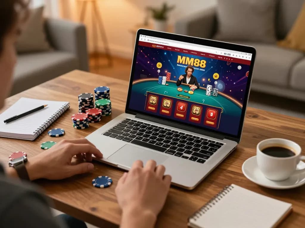 Experience the excitement of online gaming with MM88 on your laptop at home.