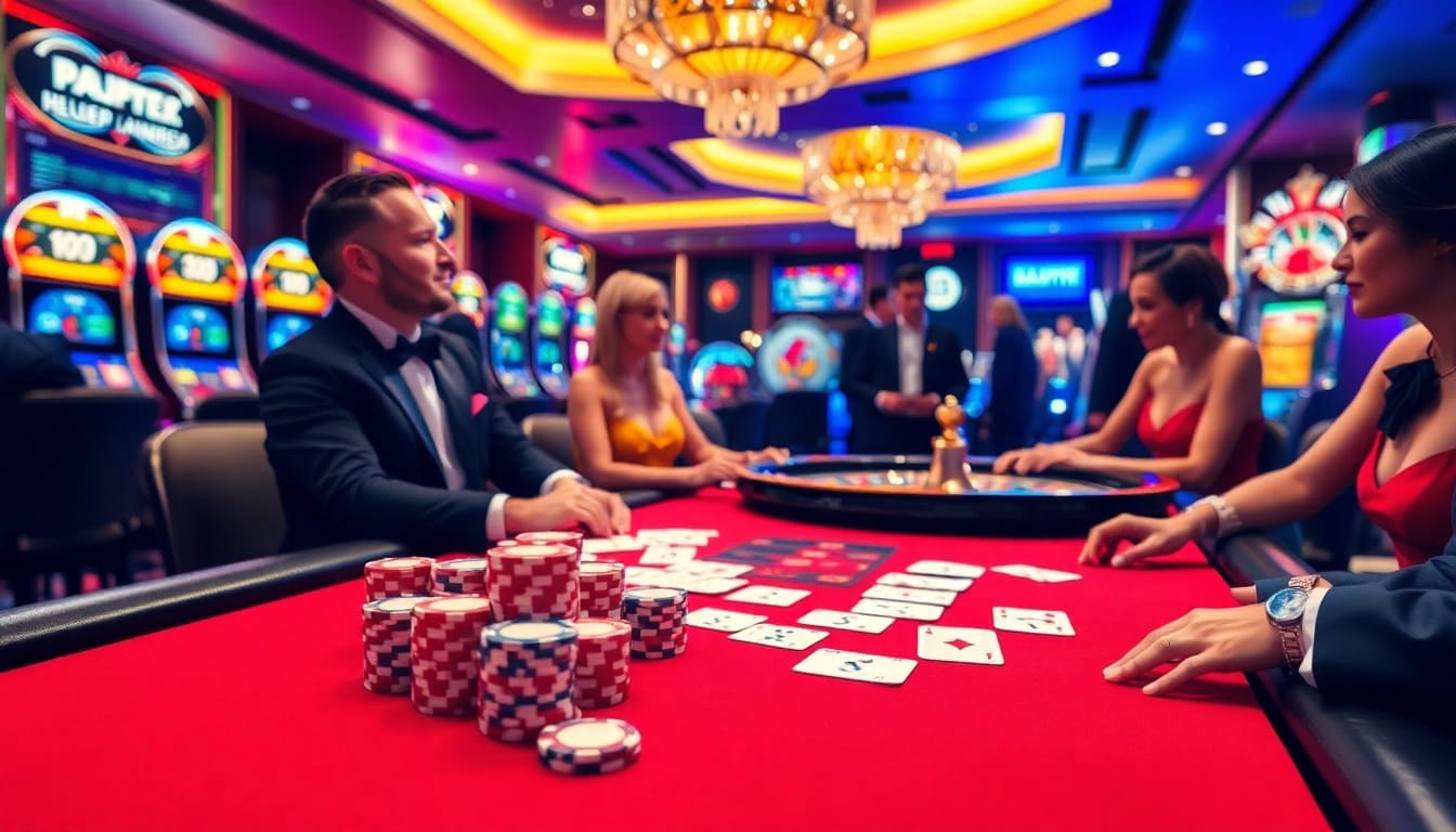 Players enjoying intense poker action at the S8 club with vibrant casino elements.