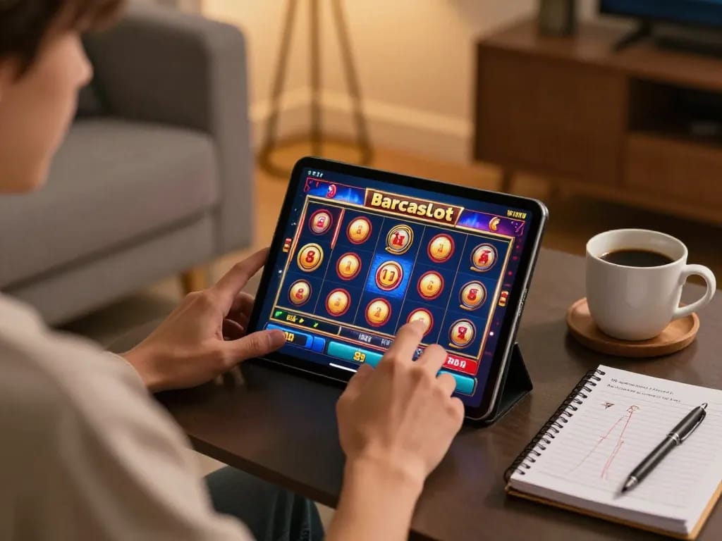 Menggunakan Barcaslot di tablet sambil fokus pada strategi kemenangan dalam suasana rumah yang nyaman