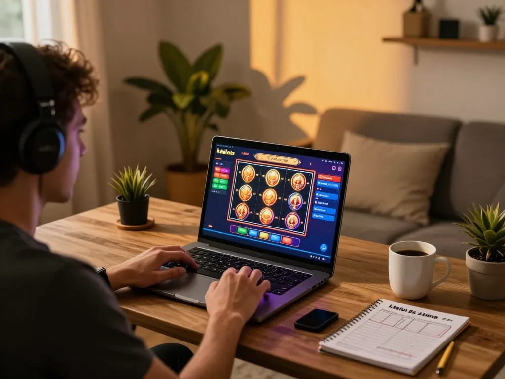 Engaging with kdslots online app in a cozy home gaming setup for exciting gameplay