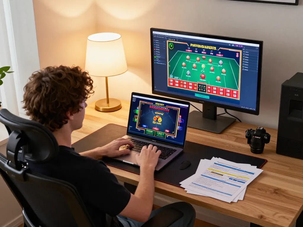 Engaging in online gaming with live dealer at tg88, showcasing responsible gambling strategies in a cozy setting.