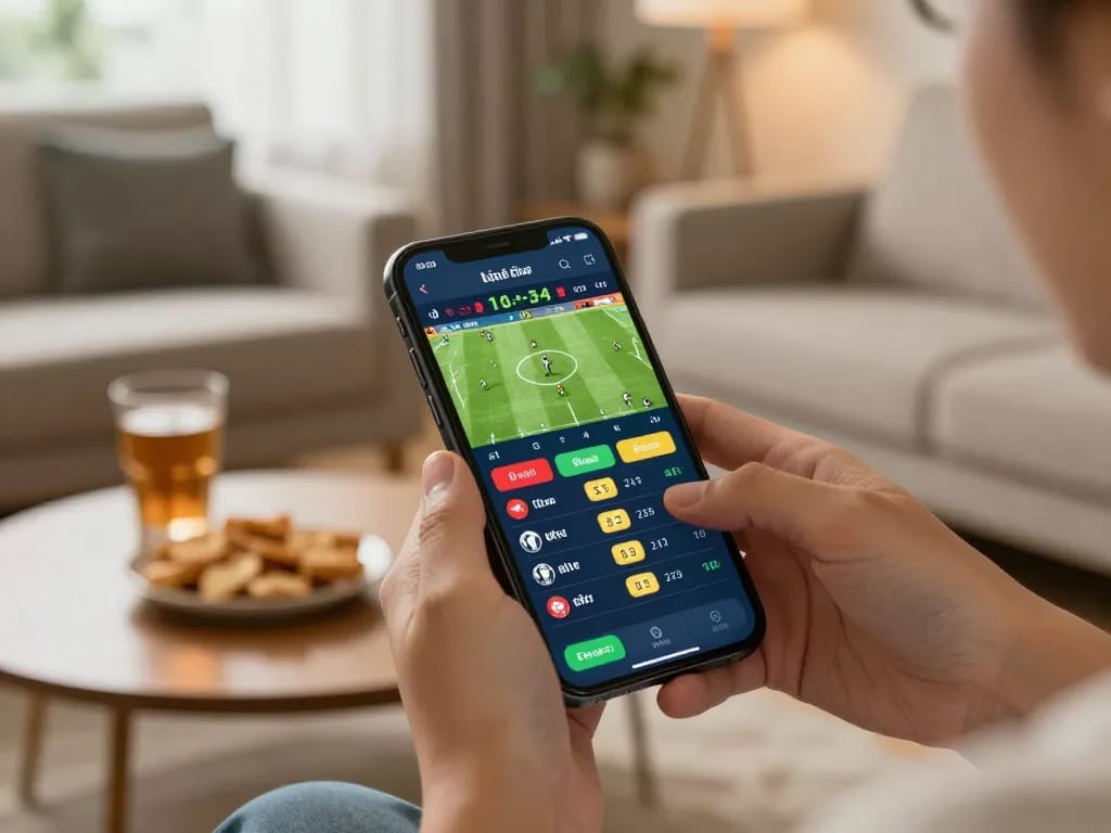 Engaging with kèo nhà cái on a smartphone during lively sports betting session
