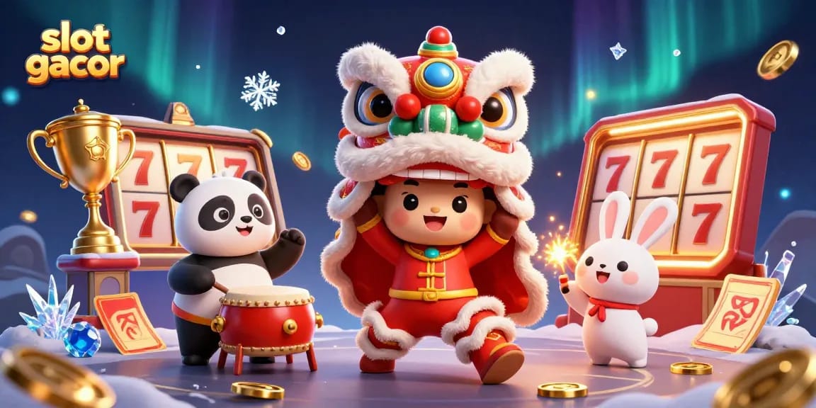 Experience slot gacor excitement with vibrant 3D characters interacting in a rich casino scene.