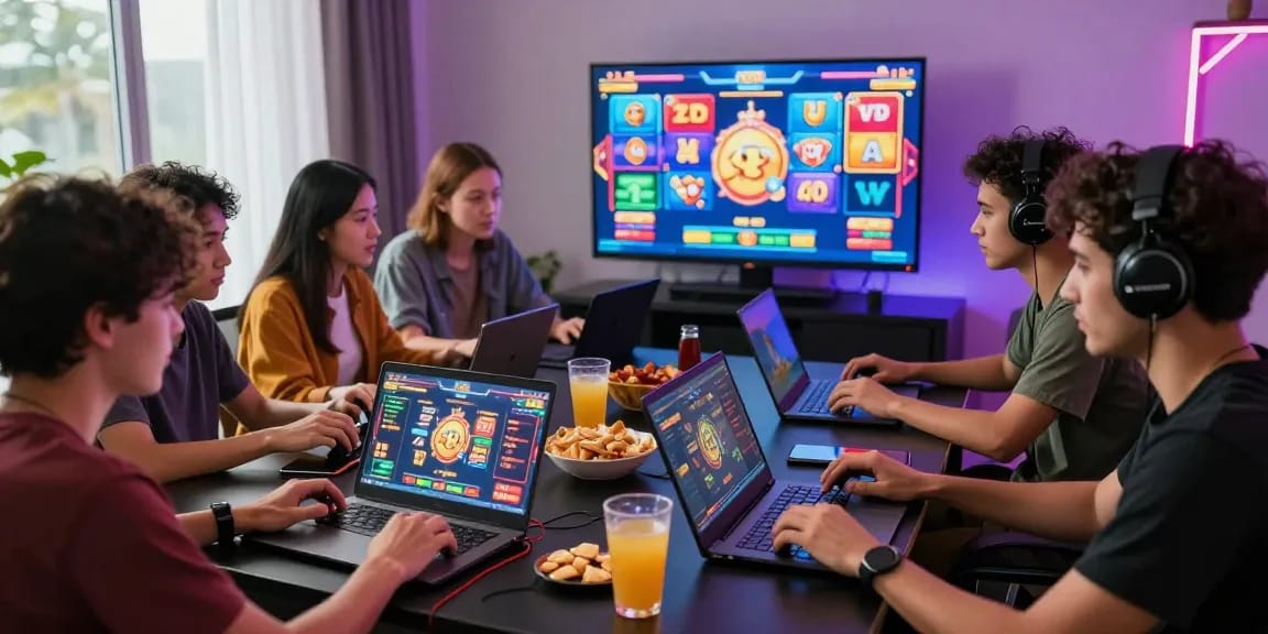Pengalaman bermain terjun4d dengan teman-teman di ruang modern, menikmati permainan Toto 4D dan slot online.
