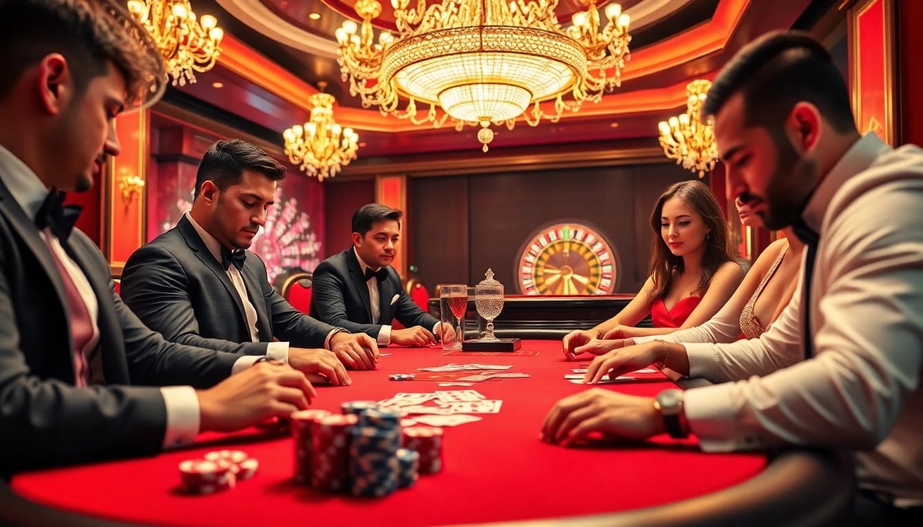 High-stakes poker action at bl555 casino with vibrant chips and intense players.