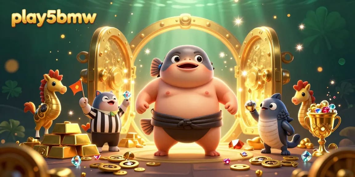 Experience the thrilling action at play5bmw with a vibrant underwater casino scene and energetic characters.