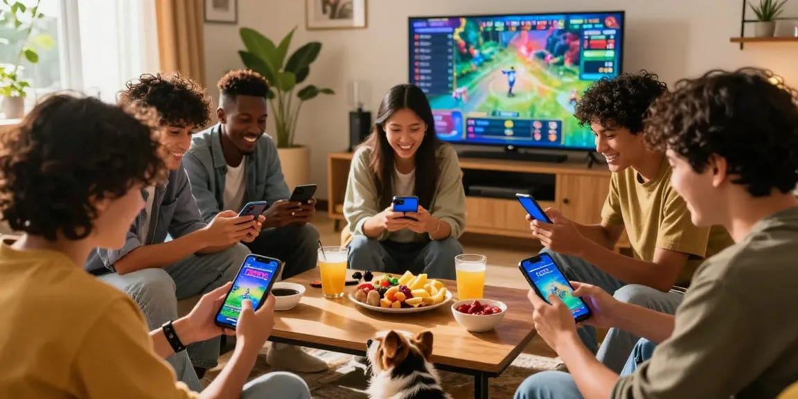 Engaging scene of friends playing 3 Patti Blue, visit website to learn more about exciting gameplay.