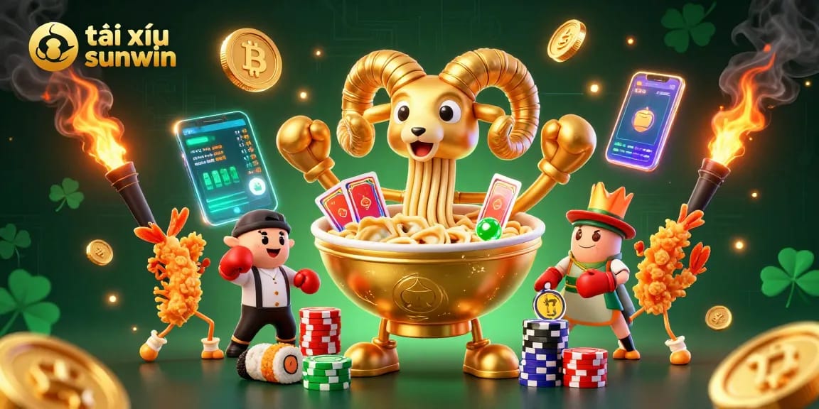 Tài xỉu sunwin brings excitement with cartoon characters engaged in lively casino action, showcasing vibrant 3D gaming elements.