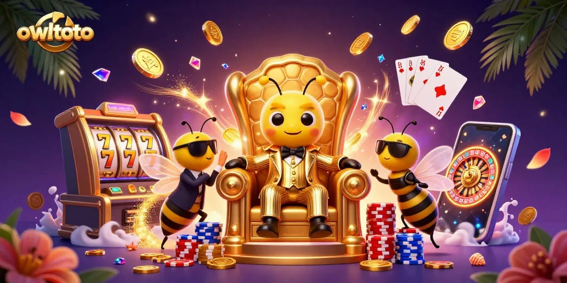 Join the owltoto bumblebee mob boss among glittering slots and poker chips in a stunning casino scene.