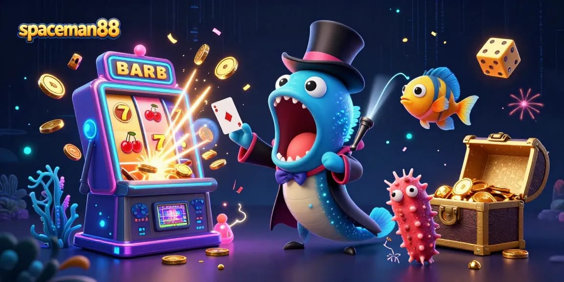 Engage in exciting casino action with spaceman88 as a bioluminescent eel performs magic tricks amidst a world of slots and treasures.