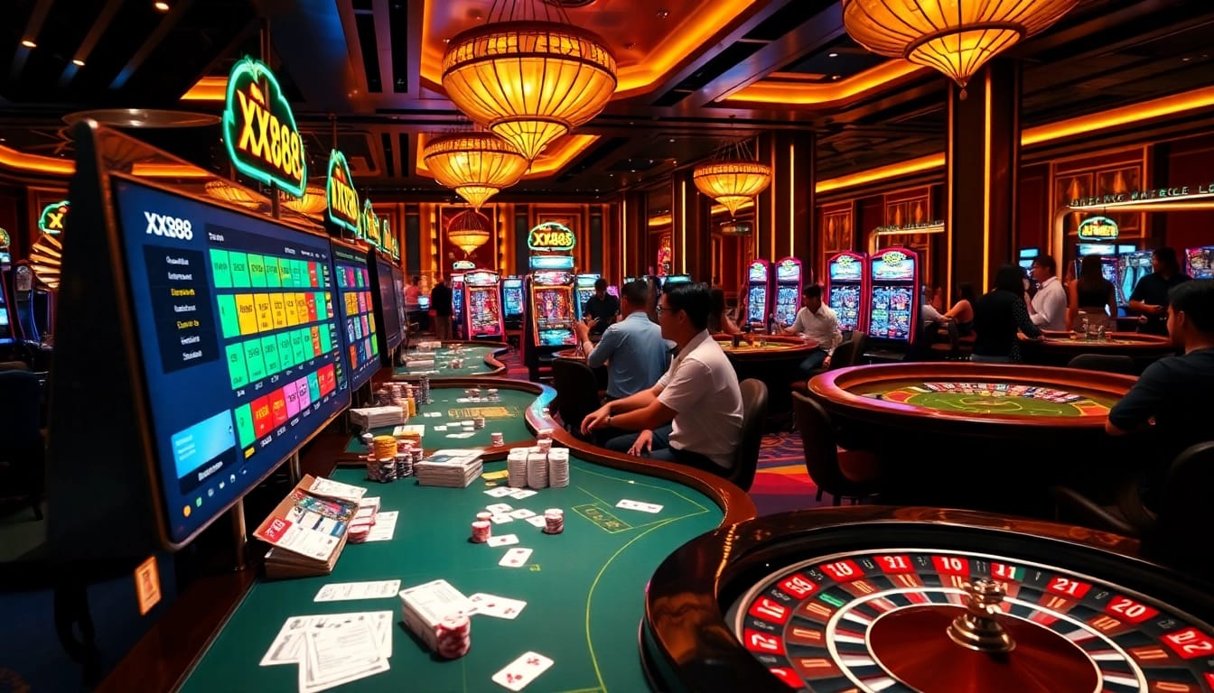 Players engaging in thrilling games at XX88 casino with vibrant tables and exciting atmosphere.