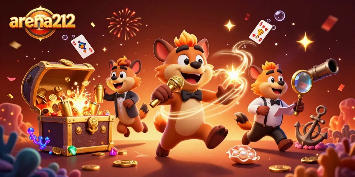 arena212 menawarkan suasana kasino dengan hyena lucu sebagai pelawak, bartender, dan pengaman.
