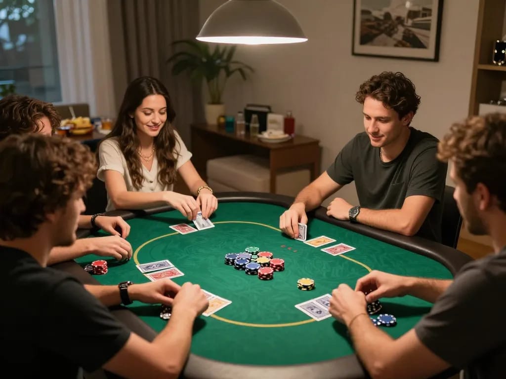Engaging poker night with friends showcasing go99 strategies and camaraderie over competitive gameplay.