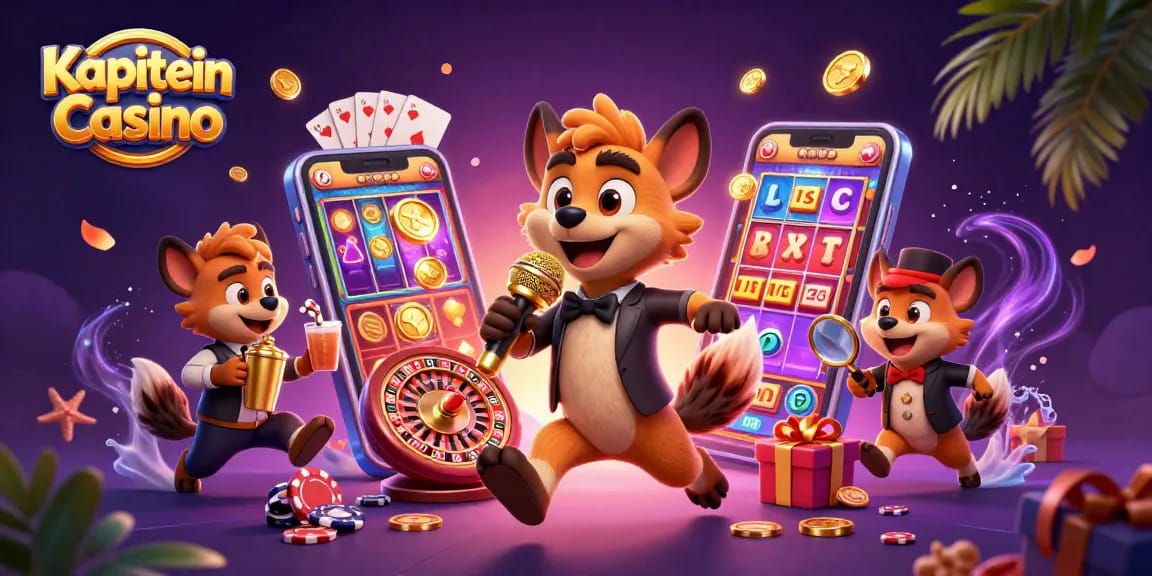 Kapitein Casino menampilkan hyena berkomedi dan elemen permainan kasino yang menarik.