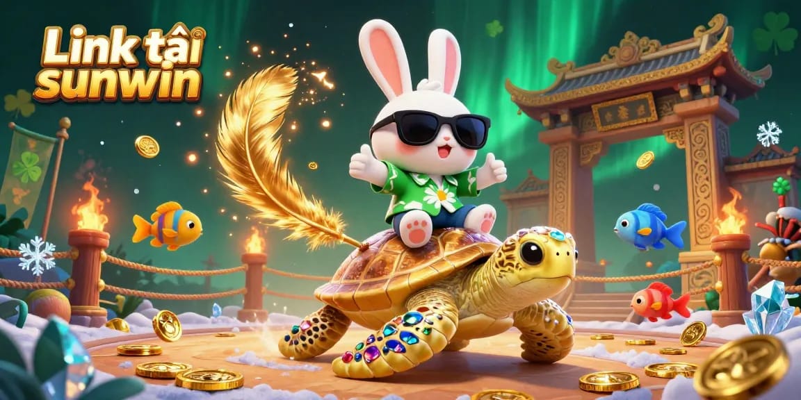 Play and win with Link tải sunwin in this vibrant 3D casino adventure featuring a lucky rabbit and golden sea turtle.