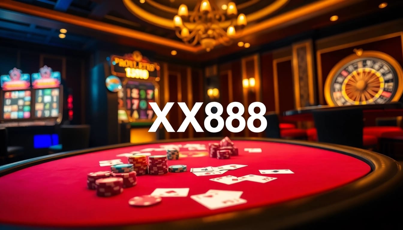 Experience the thrill of XX88 casino excitement with high-stakes poker and vibrant gaming elements.