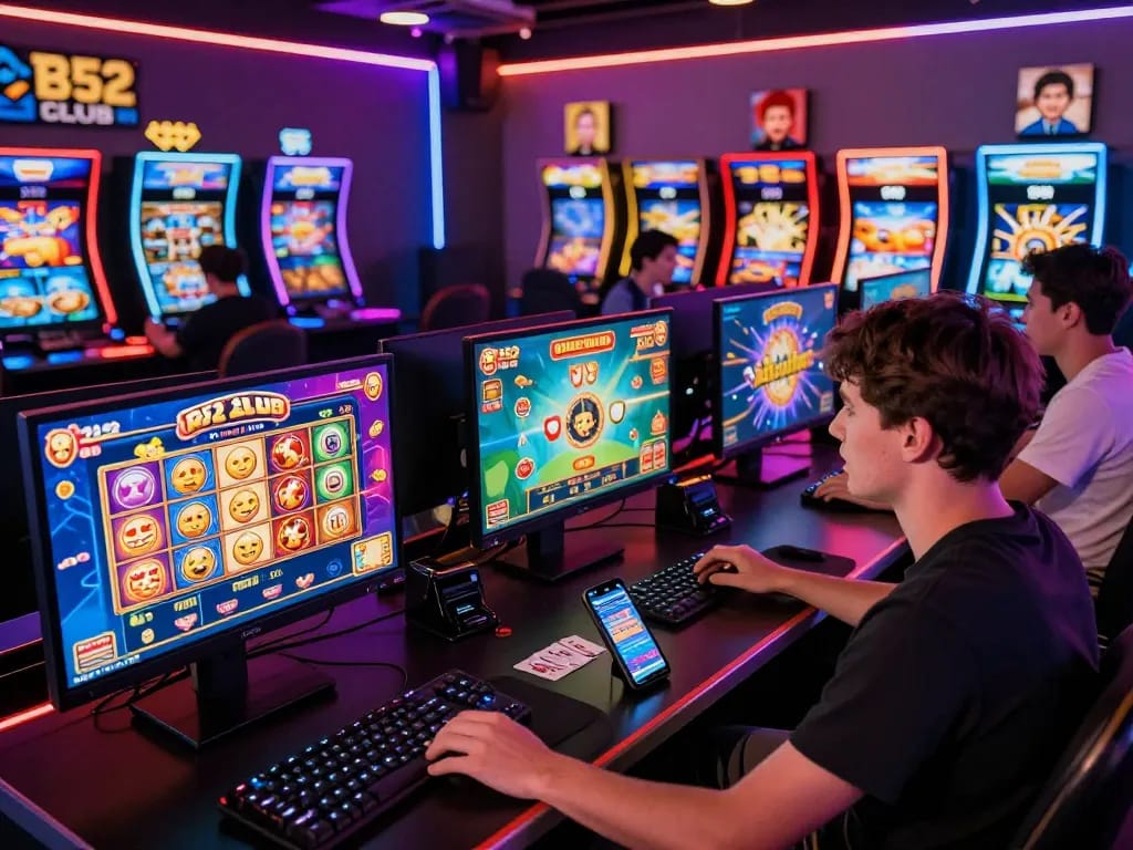 B52Club mới nhất features lively online gaming environment with players engaged in thrilling games, showcasing vibrant interface and digital excitement.