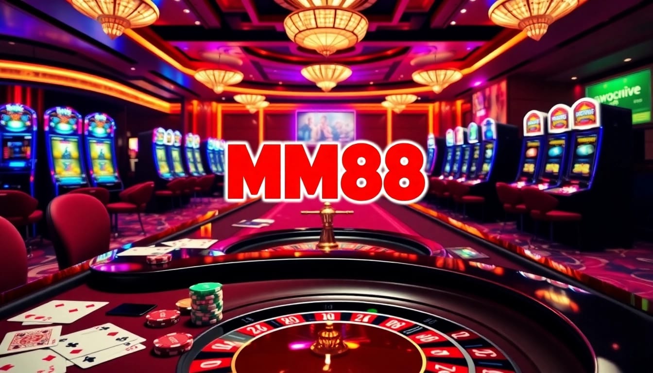 Experience thrilling gameplay at MM88 with a luxurious casino setting featuring poker chips and cards.