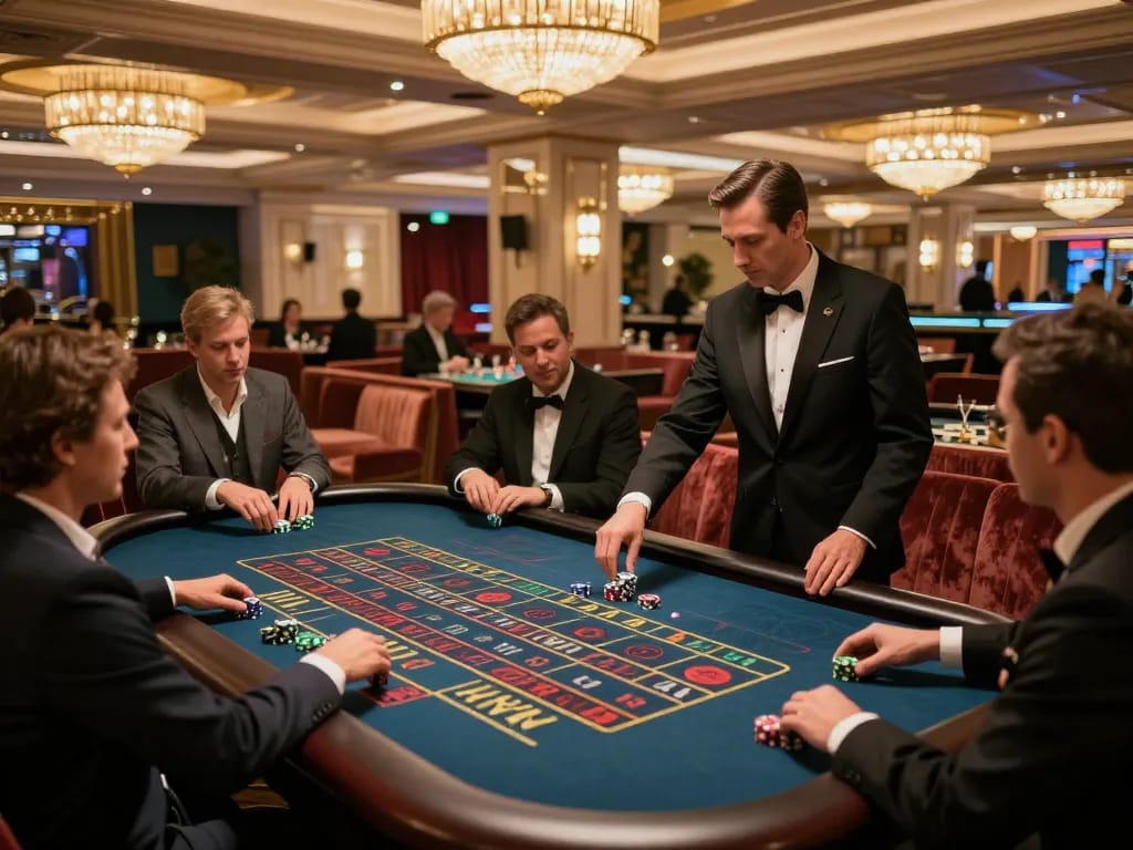 Action at the roulette table on Trang chủ Win678, players betting in a luxurious casino environment.