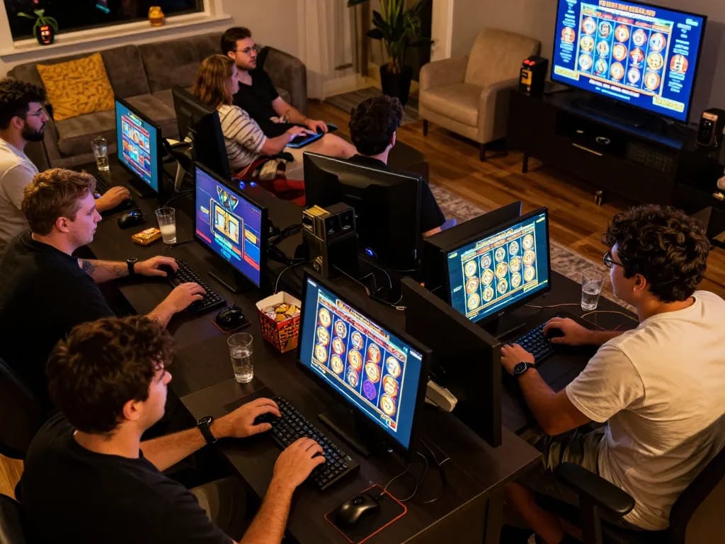 KDSlots players engaging in exciting online casino gameplay with colorful graphics