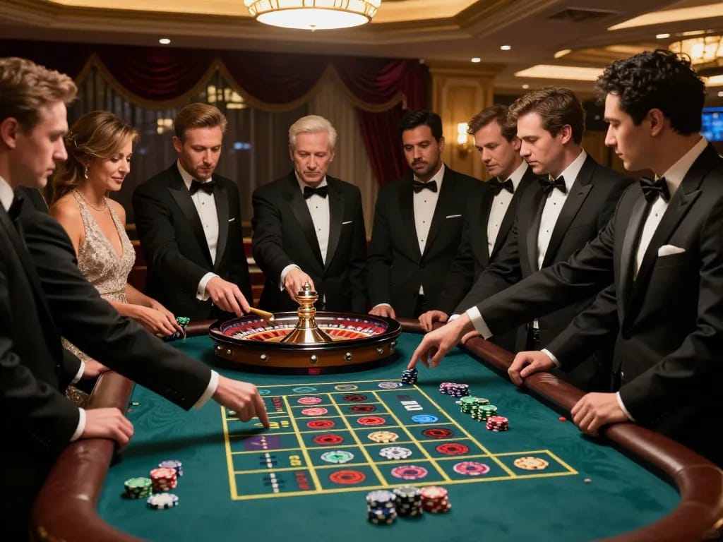 Experience the excitement of roulette at youngsmarts casino with vibrant chips and eager players.