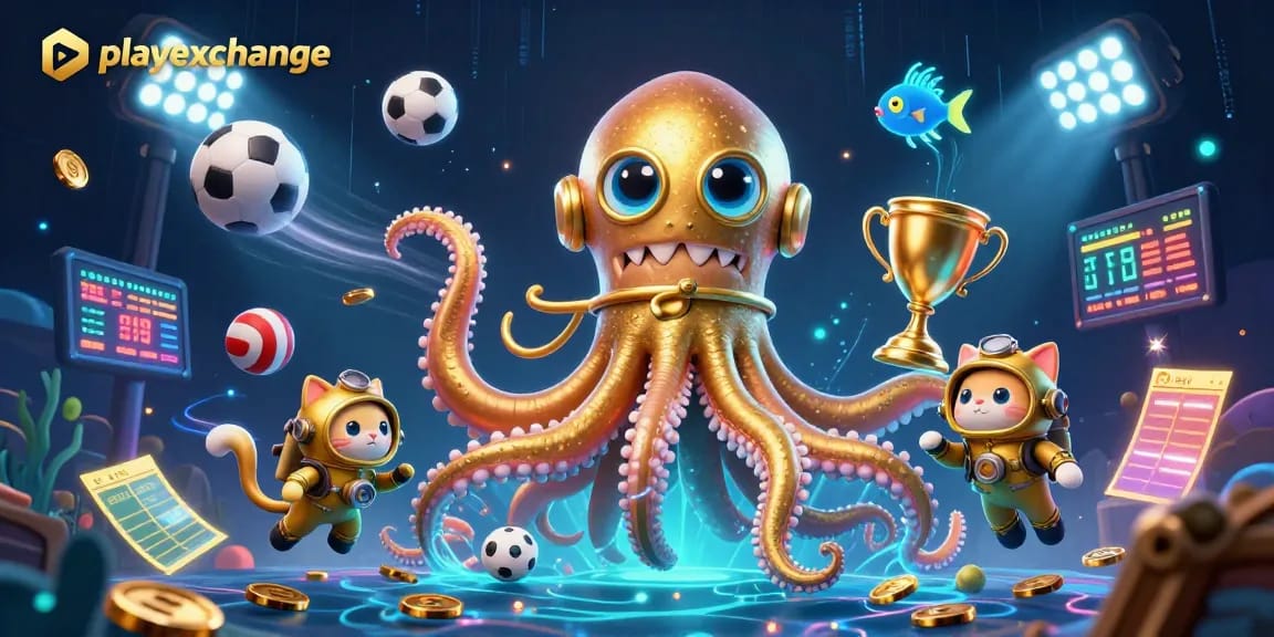 Experience thrilling gameplay with playexchange's vibrant illustration featuring a kraken and diving cat.