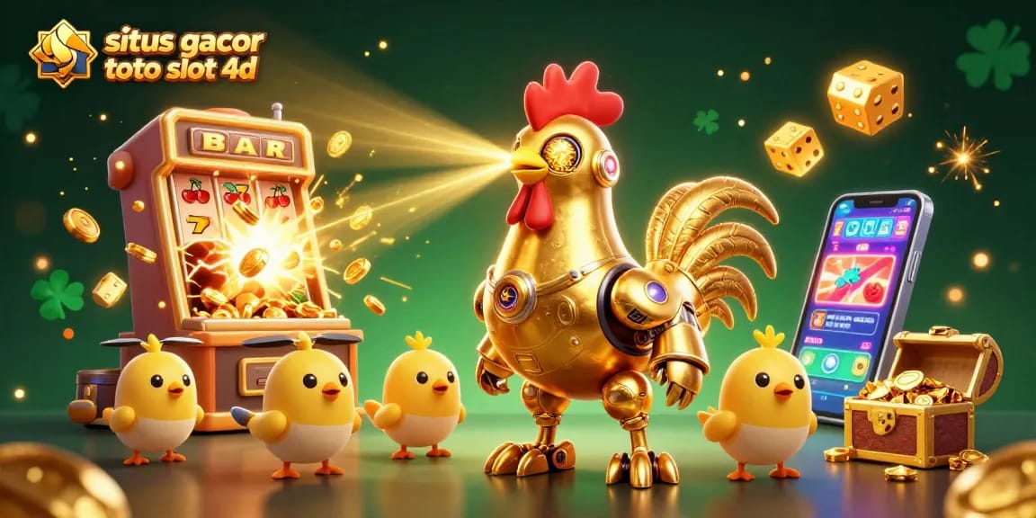 Experience thrilling wins at situs gacor toto slot 4d with a robotic rooster and vibrant slot machine action.